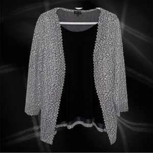 Chances R Gray and Black Cardigan Sweater with Textured Knit